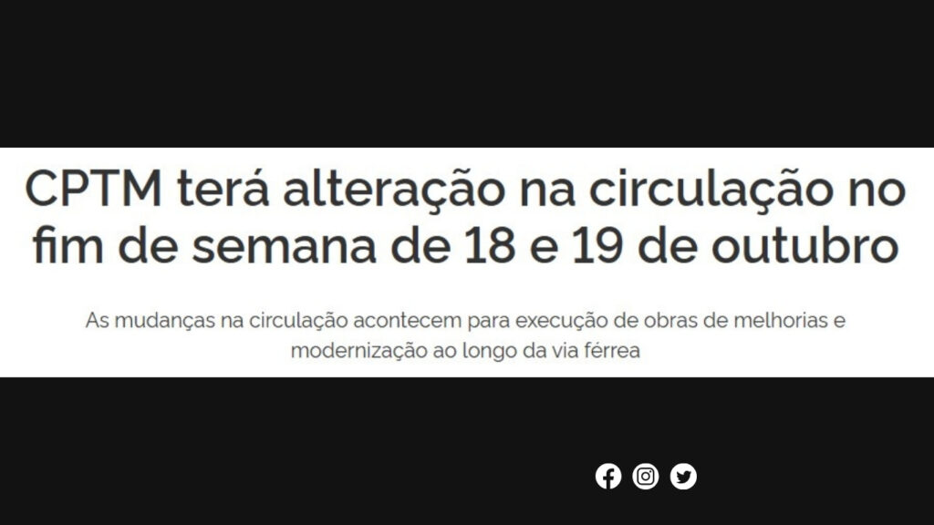 CPTM (Metrópole): alterações na circulação no fim de semana (18–19/10) para obras de modernização