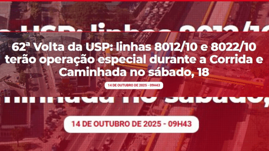 SPTrans (Zona Oeste): 62ª Volta da USP tem operação especial nas linhas 8012/10 e 8022/10 (18/10)